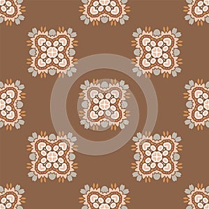 Seamless background folk art flower gender neutral baby pattern. Simple whimsical minimal earthy 2 tone color. Kids