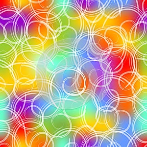 Seamless background in gaudy colors with white swirls