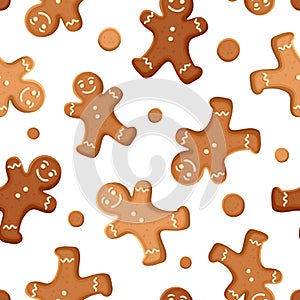 Seamless background with gingerbread men cookies. Vector illustration. photo