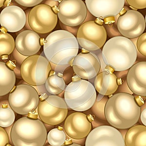 Seamless background with gold Christmas balls.