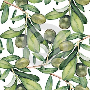 Seamless background with green olive branches