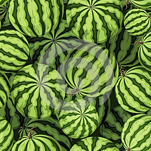Seamless background with green watermelons. Vector illustration. photo