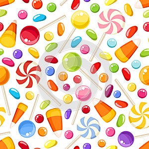 Seamless background with Halloween candies. Vector illustration.