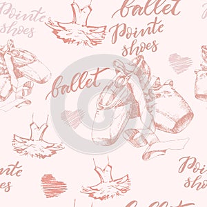 Seamless background with hand drawn ballet pointes shoes photo
