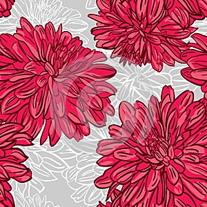 Seamless background with hand drawn red peonies flowers. Vector
