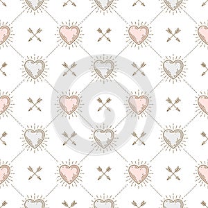 Seamless background with hearts and arrows