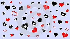 Seamless background with hearts. Design elements for Valentine's Day from red and black hearts.