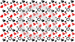 Seamless background with hearts. Design elements for Valentine's Day from red and black hearts. Stylish texture on white