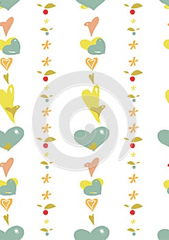 Seamless background of hearts and flowers