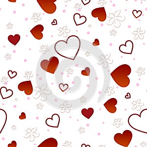 Seamless background with hearts and flowers