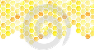 Seamless background, honeycomb border. yellow honeycomb watercolor hand drawing. isolated on white background. pattern for design,