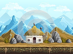 Seamless background of the hut in the mountains