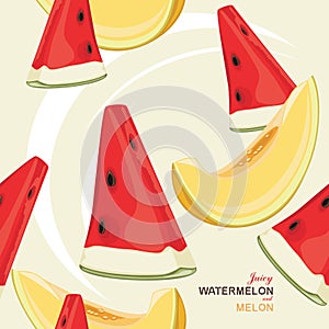 Seamless background with juicy melon and watermelo