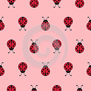 Seamless background with ladybug. Simple pattern. Vector illustration