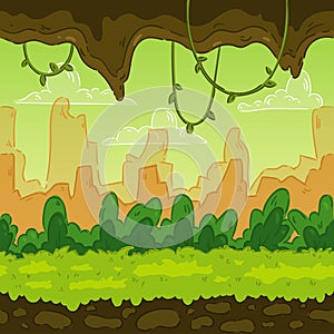 Seamless background. Landscaped jungle for game design. Parallax is ready.