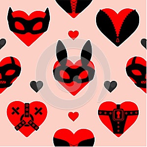 Seamless background: masked heart, adult role-playing games.