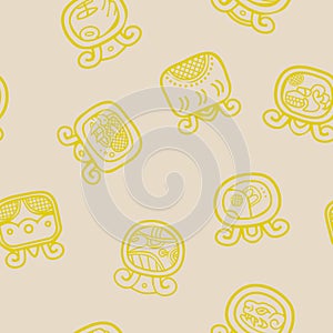 Seamless background with Maya calendar named days and associated glyphs