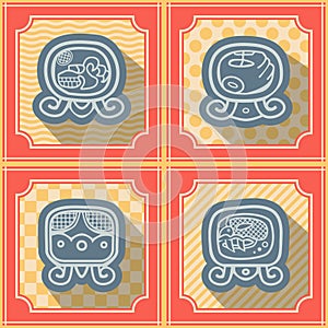 Seamless background with Maya calendar named days and associated glyphs