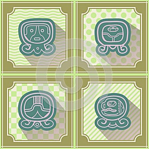 Seamless background with Maya calendar named days and associated glyphs