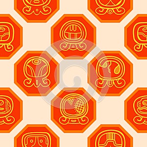 Seamless background with Maya calendar named days and associated glyphs