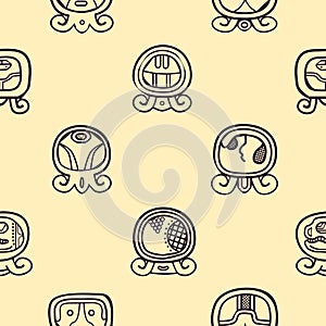 Seamless background with Maya calendar named days and associated glyphs