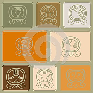 Seamless background with Maya calendar named days and associated glyphs