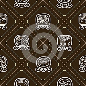 Seamless background with Maya calendar named days and associated glyphs