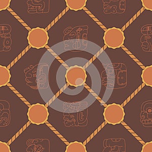 Seamless background with Maya head numerals glyphs