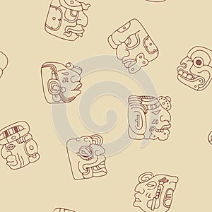 Seamless background with Maya head numerals glyphs