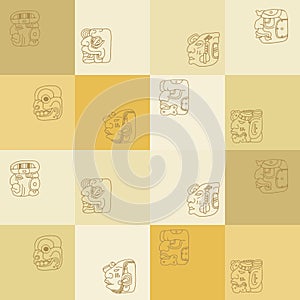 Seamless background with Maya head numerals glyphs