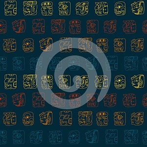 Seamless background with Maya head numerals glyphs