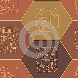Seamless background with Maya head numerals glyphs