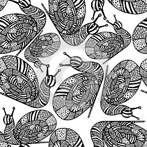 Seamless background of monochrome snails