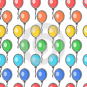 Seamless background with multicolored balloons in children`s flat style