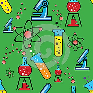 Seamless background with objects of chemistry