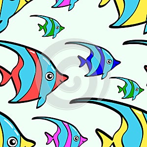 Seamless background, ocean fish. Colored inhabitants of corals, object, Butterfly white-fronted. Vector