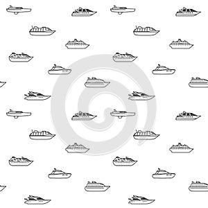 Seamless background of oceanic passenger ships. Seamless pattern of ocean yachts and cruise liner. Passenger ship side view