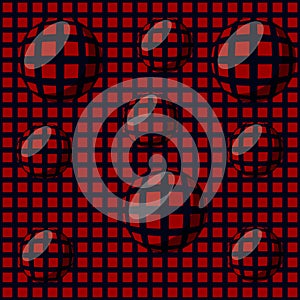 Seamless background in optical art style, red and black grid with balls