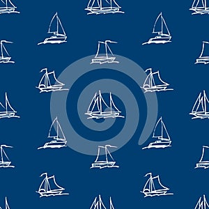 Seamless background of outlines abstract sailing boats