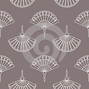 Seamless background of paper fans. Background from a hand fan. Silhouettes of Chinese, Japanese paper folding fans