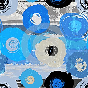Seamless background pattern, with circles, abstract flowers, paint strokes and splashes