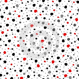 Seamless background pattern, with circles, dots, paint strokes and splashes, black and white
