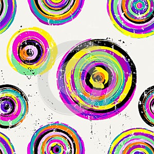 Seamless pattern background, retro/vintage style, with circles, paint strokes and splashes