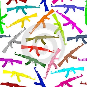 Seamless background pattern of colorful assault rifles