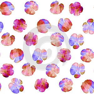 A seamless background pattern with flowers in pink, red and violet colors. Repeat floral vivid print. Bold color concept. Surreal