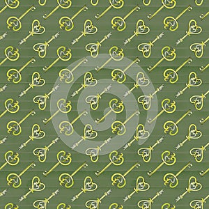 Seamless background pattern with love keys. Watercolor hand drawn illustration