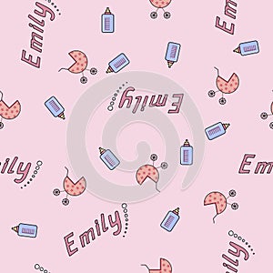 Seamless background pattern name of the newborn Emily