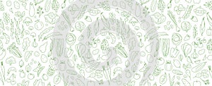 Seamless background pattern of organic farm fresh fruits and vegetables