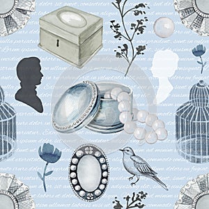 Seamless background pattern with vintage subjects