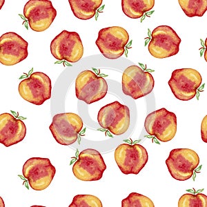 Seamless background pattern with watercolor red apples